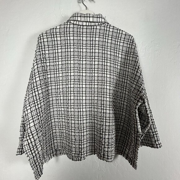 Carole Tomkins The Big Shirt Black White Plaid Crinkle Button Up Shirt Size 2 - Picture 2 of 8